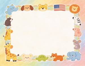 Crayon-Style Animal Border with American Flag