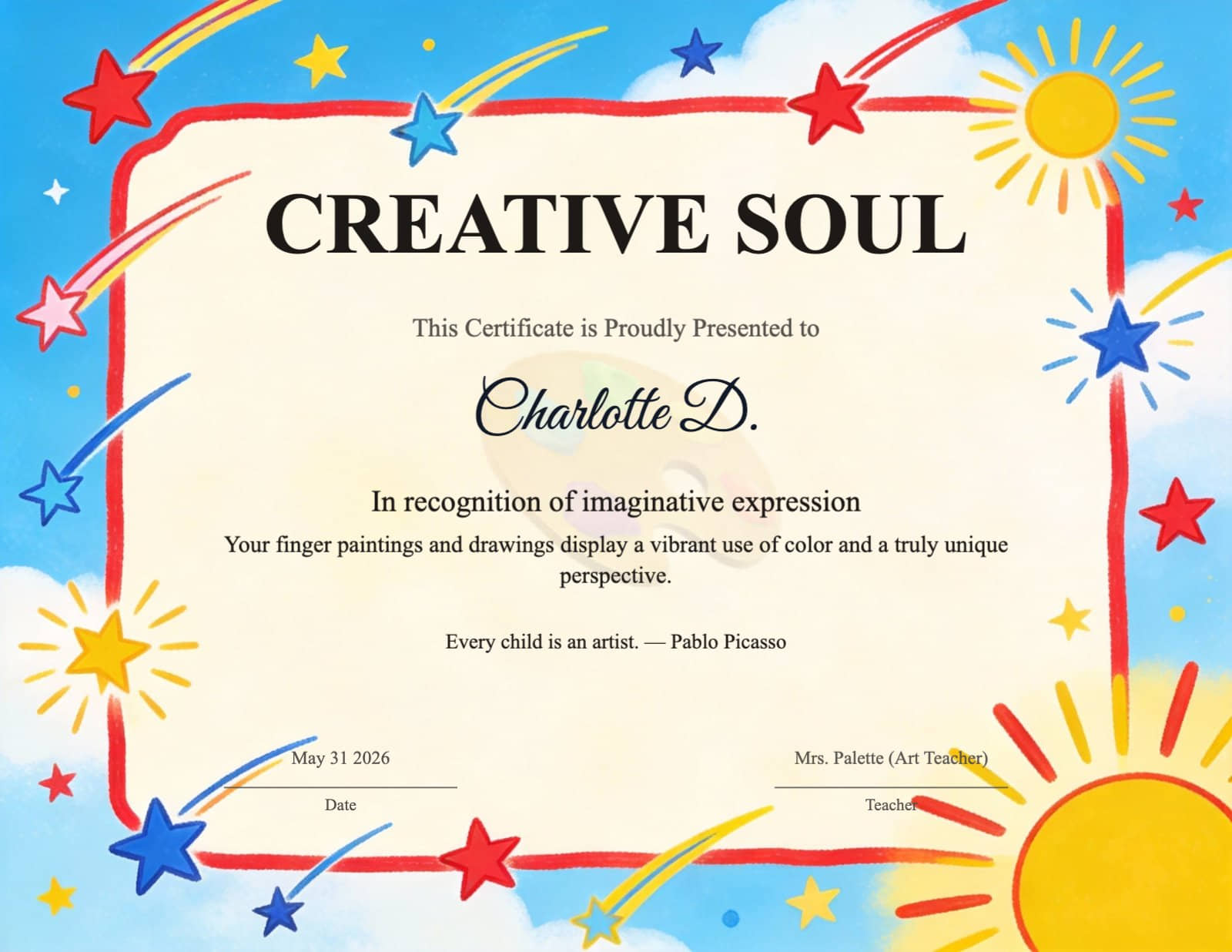 Colorful Starry Sky 'Creative Soul' Art Certificate