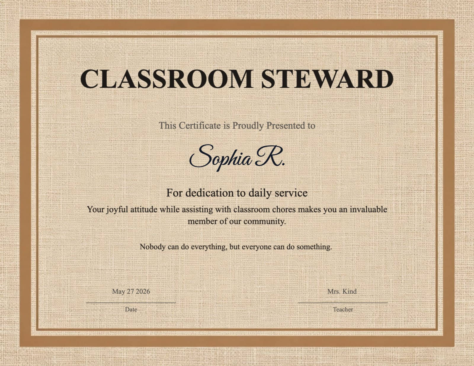 Rustic Linen Classroom Steward Certificate